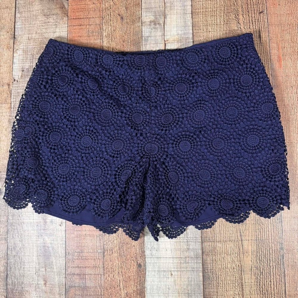 Vince Camuto Navy Blue Crochet Lace Shorts 14 Plus Lined Scalloped Summer Resort
